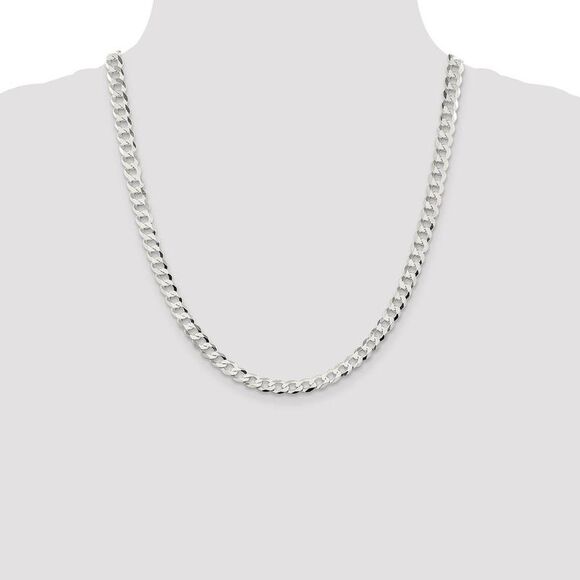 Men's 6.8mm Sterling Silver Solid Flat Curb Chain Necklace, 22 Inch - Picture 2 of 8